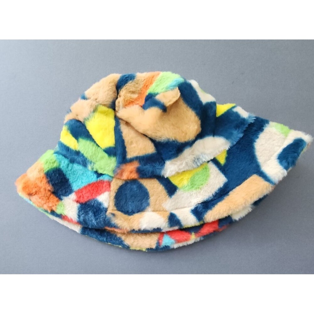 Luxurious Soft Warm Faux Fur Bucket Hat Furry  Women Winter Cozy Colorblock